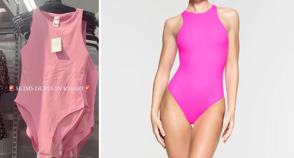 Kmart highneck bodysuit compared to the skims version