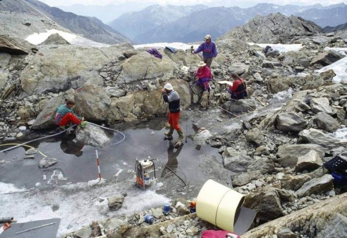 The Ötzi excavation site is high in the Alps.