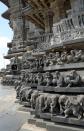 The main temple consists of three bottom friezes. The lower frieze depicts charging elephants, which symbolize strength and stability. The middle frieze depicts lions, which symbolize courage and valor. The upper frieze depicts horses, which symbolize speed. No two elephants, lions and horses are alike.