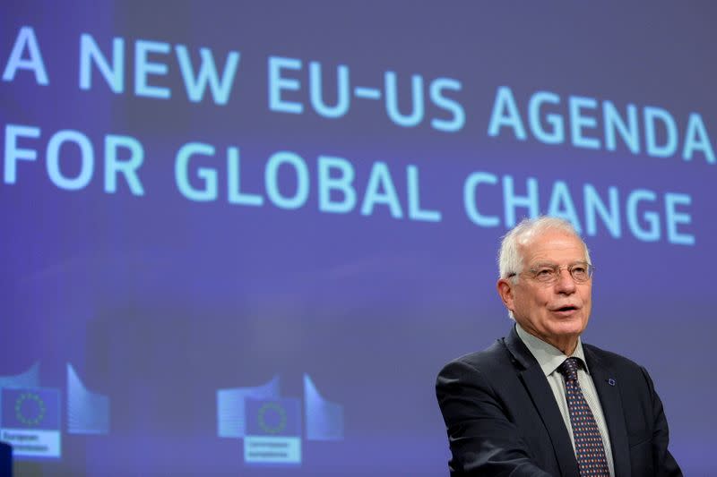 European Union foreign policy chief Josep Borell speaks during a news conference in Brussels