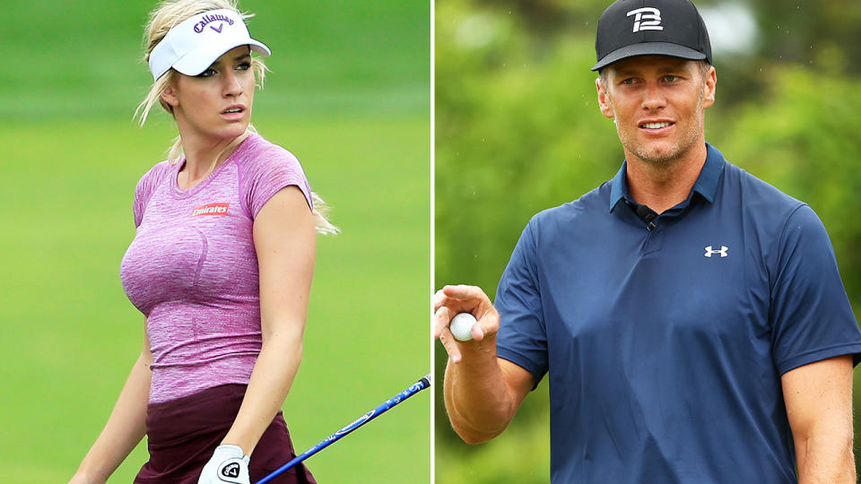 Paige Spiranac and Tom Brady, pictured here on the golf course.