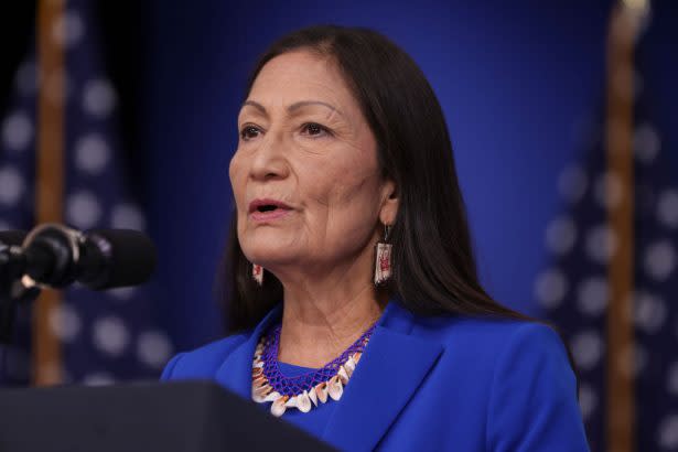 U.S. Interior Secretary Deb Haaland delivers remarks at the 2021 Tribal Nations Summit in Washington, D.C. (Alex Wong/Getty Images)