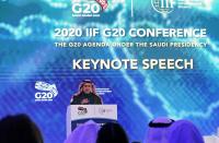 Saudi Arabia's central bank governor Ahmed al-Kholifey speaks at the G20 conference in Riyadh