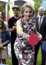 <p>Then-Princess Mathilde of Belgium took to the tennis table at a celebration at the Royal Castle in Laken-Laeken, in Brussels, on September 2, 2012.</p>