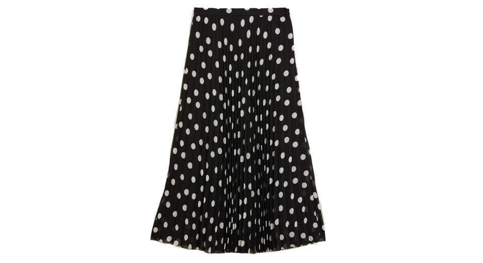 Polka Dot Pleated Midi Skirt