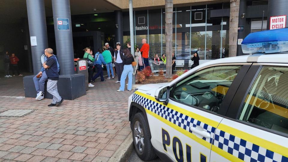 Police attend the Westfield Shopping Centre in Marion on Sunday. Picture: NewsWire / Brenton Edwards