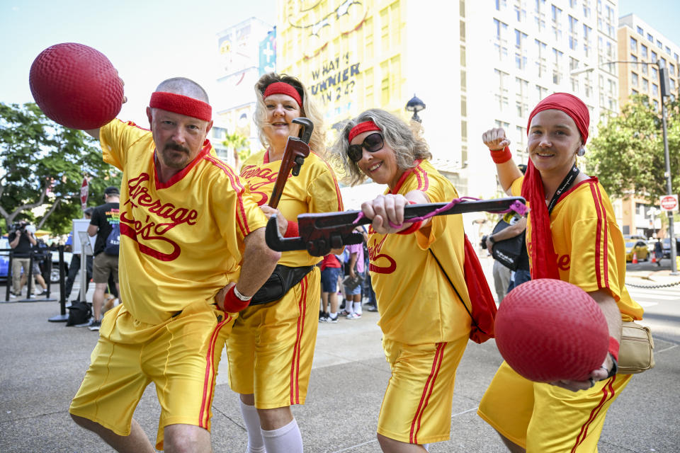 Cosplayers dressed as characters from Dodgeball: A True Underdog Story.