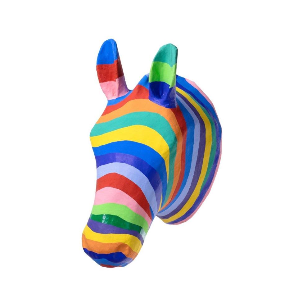 Paper Mache Rainbow Zebra Head