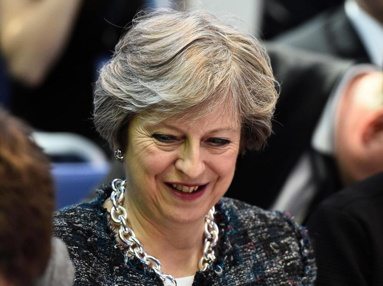 Theresa May attends a discussion session during the European Social Summit in Gothenburg: AFP/Getty