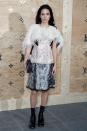 <p>Jennifer donned a jacquard dress, fluffy cape and stand-out patent boots.<br><i>[Photo: EFE]</i> </p>