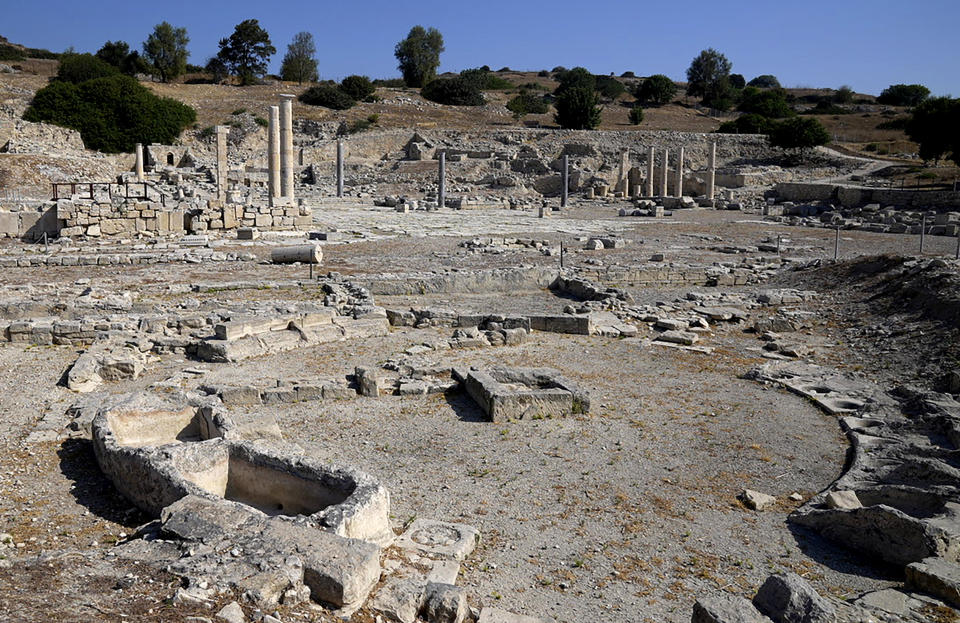 The view of ancient Amathus city, near city of Limassol in the eastern Mediterranean island of Cyprus, on Thursday, July 1, 2021. Lying just a few feet underwater a mere 200 feet off the coastline near the resort town of Limassol, this 2,400 year-old harbor said to be built Alexander the Great's successors will soon be Cyprus' newest tourist attraction where adventurous holidaymakers could snorkel over its submerged stone remains. (AP Photo/Petros Karadjias)