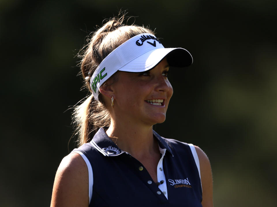 Helen Skelton excels at multiple sports, pictured here at Wentworth Golf Club, Virginia Water, Surrey. (Getty Images)