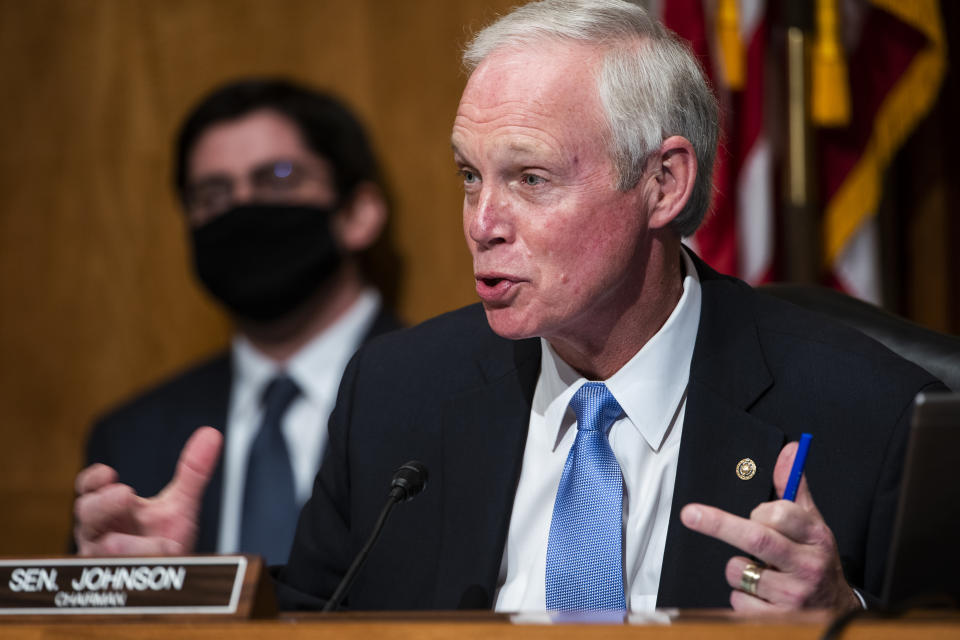 Senate Homeland Security and Governmental Affairs Committee Chairman Ron Johnson, R-Wis., speaks during a hearing to discuss election security and the 2020 election process on Wednesday, Dec. 16, 2020, on Capitol Hill in Washington. (Jim Lo Scalzo/Pool via AP)