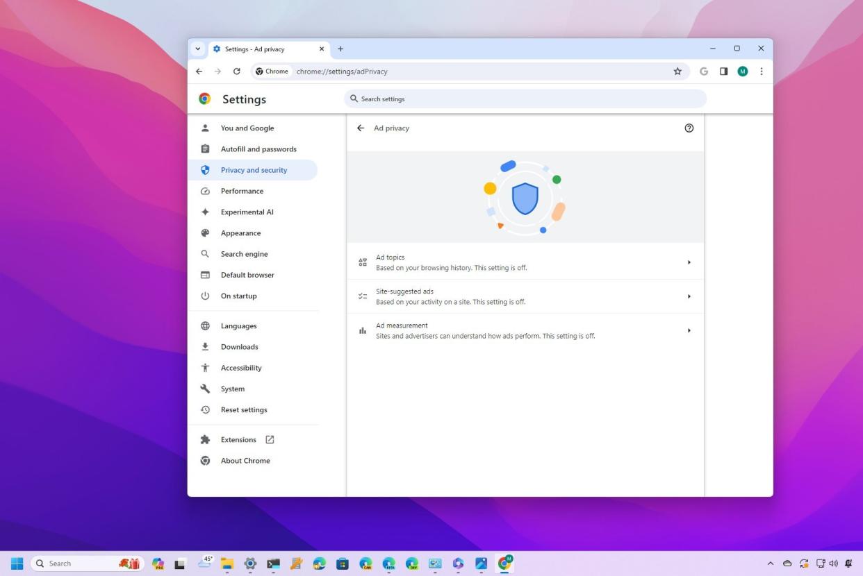  Google Chrome ad privacy settings. 