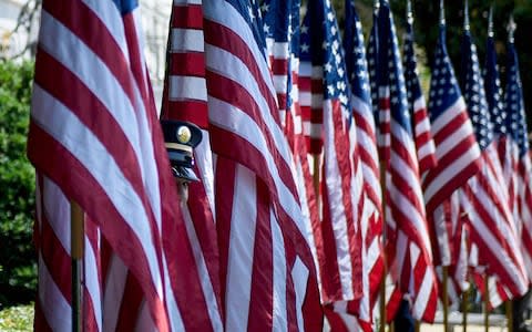 A row of US flags for the "Celebration of America" at the White House in June 2018 - Credit: &nbsp;AFP PHOTO / Brendan SMIALOWSKI&nbsp;