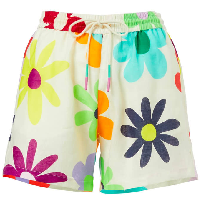 Mira Mikati Flower-Print Elasticated-Waist Linen Shorts