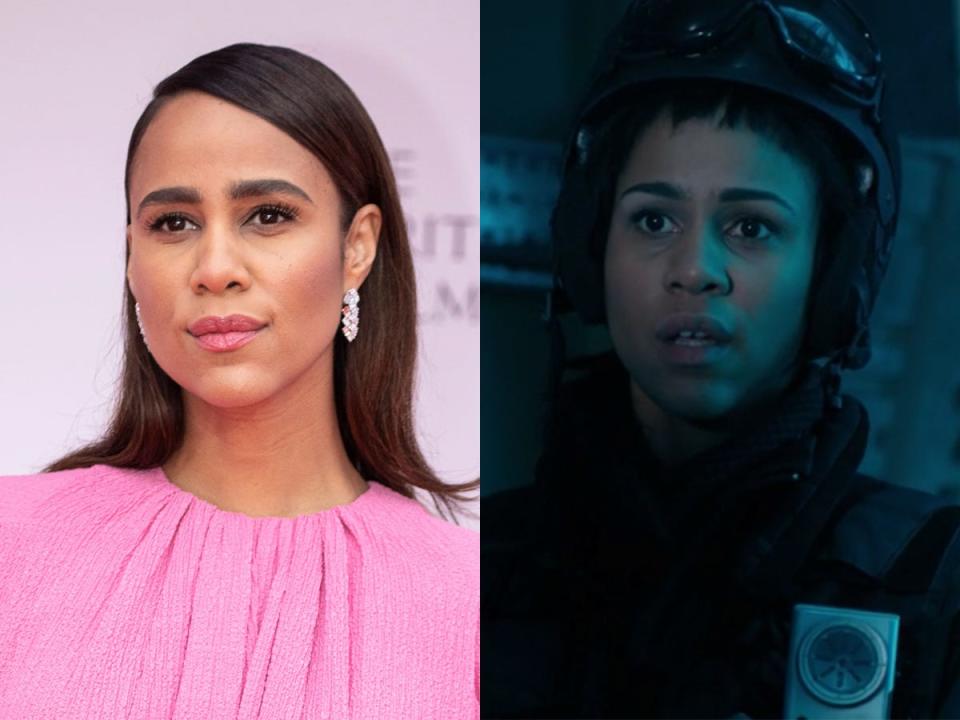 On the left: Zawe Ashton in March 2022. On the right: Ashton in "Doctor Who."