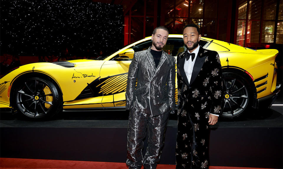 J Balvin and John Legend attend The Ferrari Gala: Ferrari's game changing spirit pays homage to NYC at Hudson Yards on October 17, 2023 in New York City.