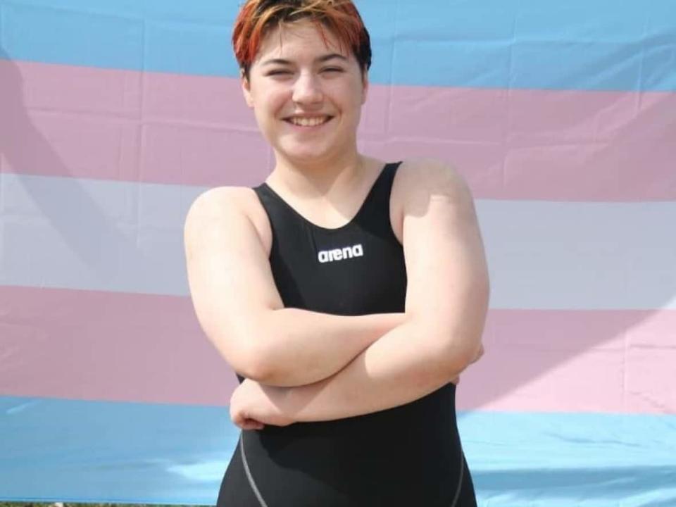 Kahnay Johnson became the first transgender male to compete at a Manitoba swim meet last week.  (Colleen Johnson - image credit)