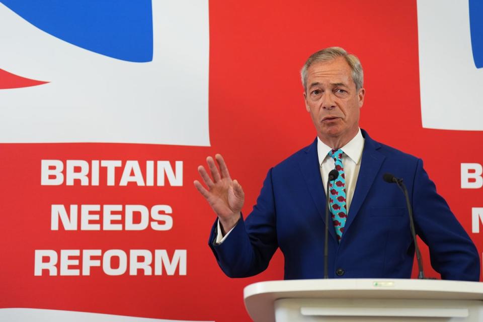 Farage addresses the media today (PA)