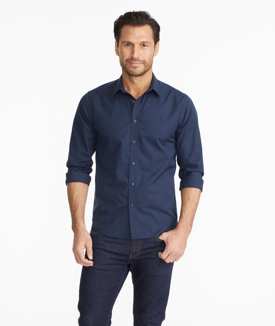 This no-tuck Wrinkle-Free Castello Shirt comes in sizes XS-3XL and multiple fits including slim, regular, tall, relaxed and more. It's machine washable and wrinkle-free. <a href="https://fave.co/3aNzB21" target="_blank" rel="noopener noreferrer">Find it for $99 at UNTUCKit.</a>