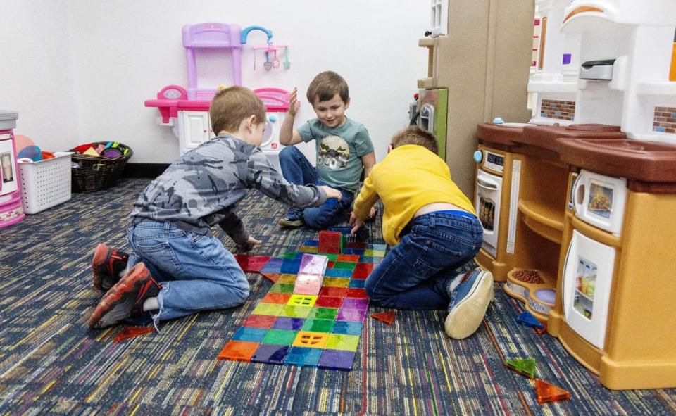 Children engage in playtime at God’s Creation child care center. A growing body of research has linked high-quality early childhood education with improved health and social outcomes later in life.