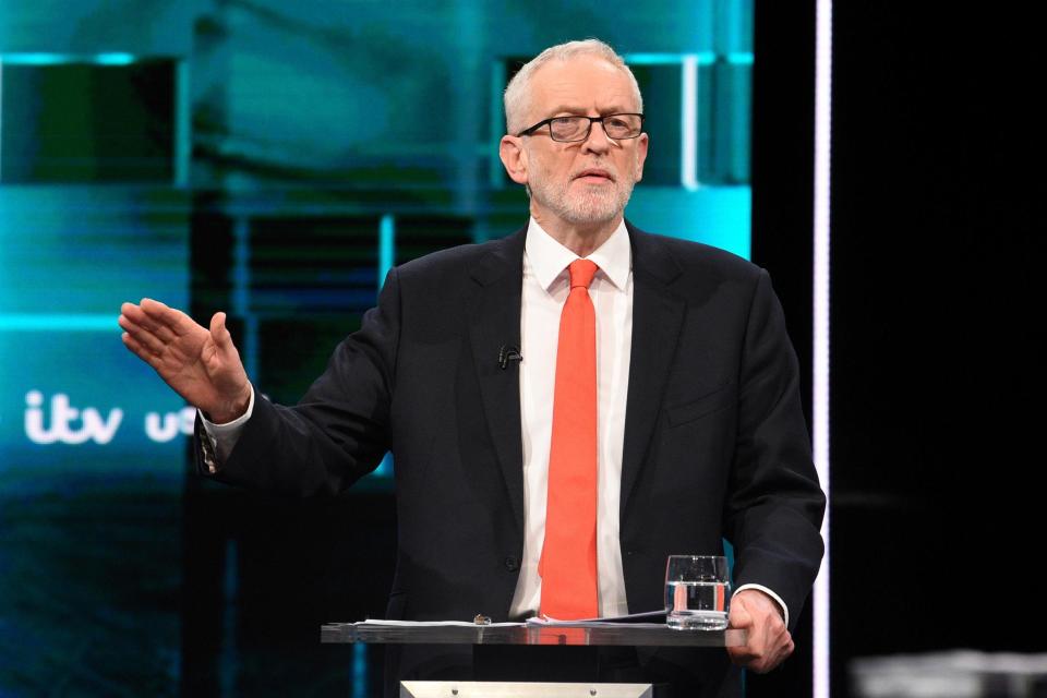 Labour leader Jeremy Corbyn speaks during the televised debate with Conservative leader Boris Johnson (via REUTERS)