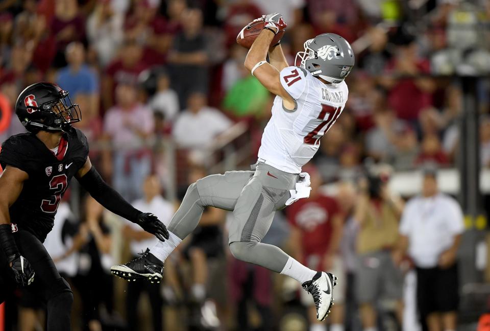 Washington State WR River Cracraft had seven catches for 130 yards and a TD. (Getty)