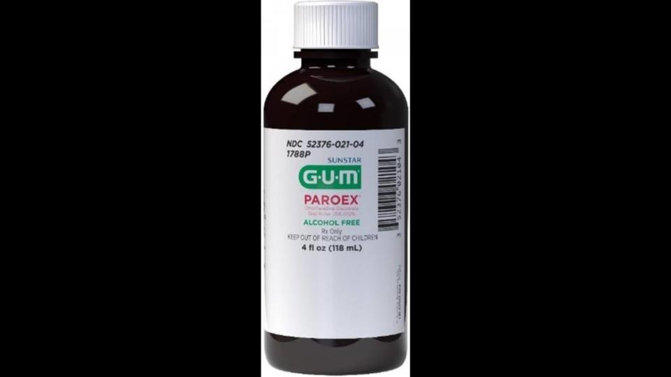 The 4-ounce bottle of GUM Paroex Chlorhexidine Gluconate Oral Rinse