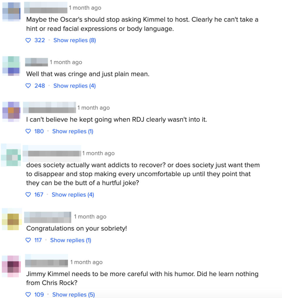 Commenters react to a comedian's remark, some finding it inappropriate while others defend the humor