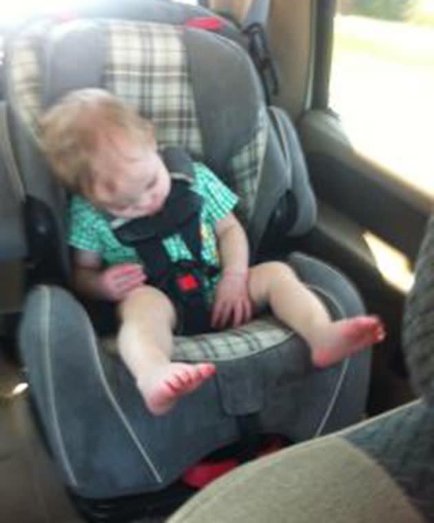 Cameron in his car seat before the accident. Photo provided by Holly Wagner.