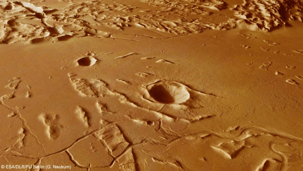 Channels and cracks like these could be the result of volcanoes of mud which erupt and quickly freeze around the Martian landscape. Image credit: ESA/DLR/FU Berlin (G. Neukum)