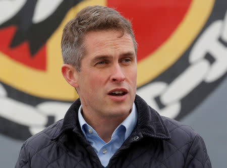 FILE PHOTO: British Defence Minister Gavin Williamson speaks during a news conference onboard a Ukrainian Navy frigate, Getman Sagaidachny, in Odessa, Ukraine December 21, 2018. REUTERS/Yevgeny Volokin/File Photo