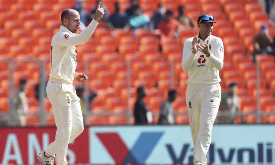 England’s Jack Leach, left, finished the series with 18 wickets.