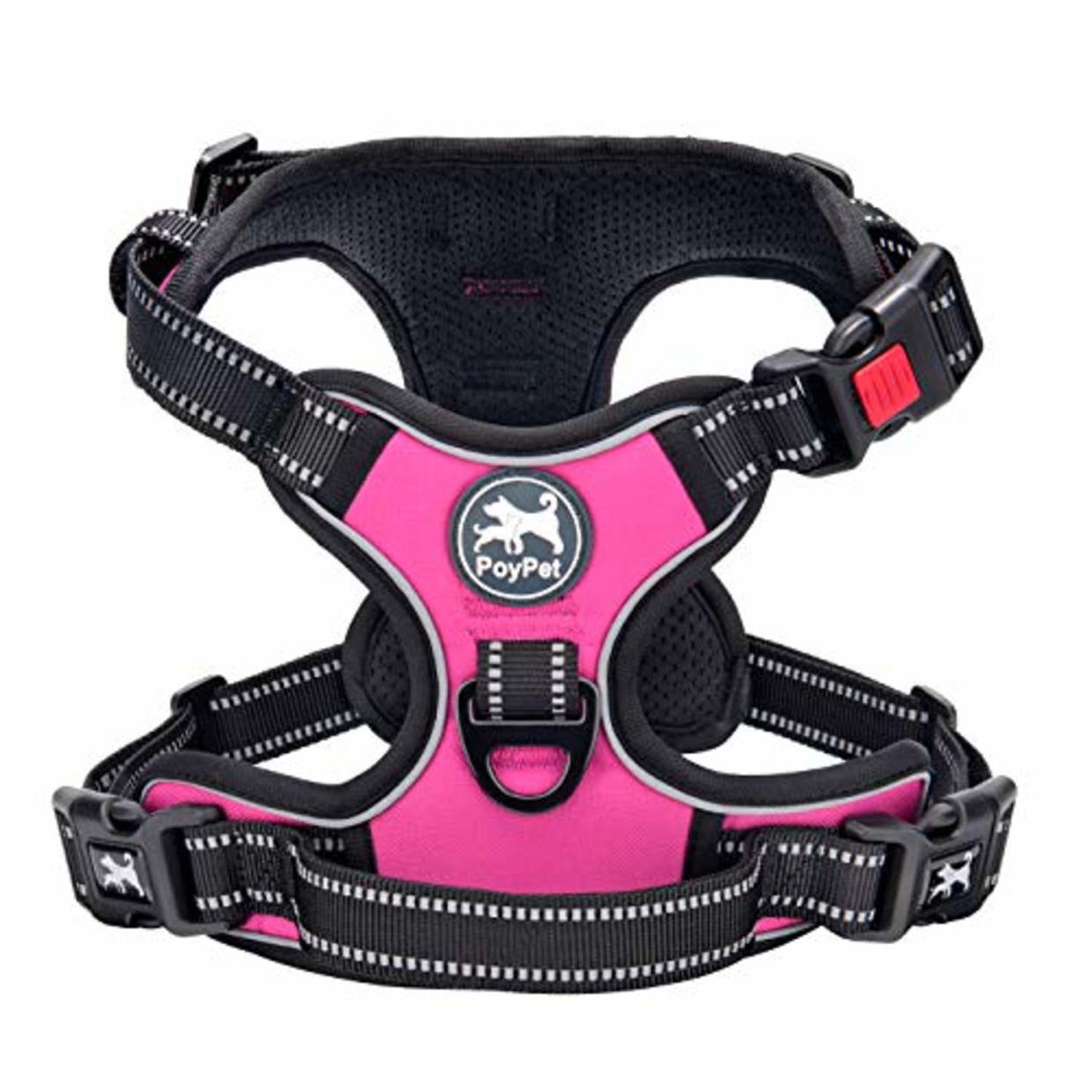 PoyPet No Pull Dog Harness, No Choke Front Lead Dog Reflective Harness, Adjustable Soft Padded Pet Vest with Easy Control Handle for Small to Large Dogs(Pink,S) (AMAZON)