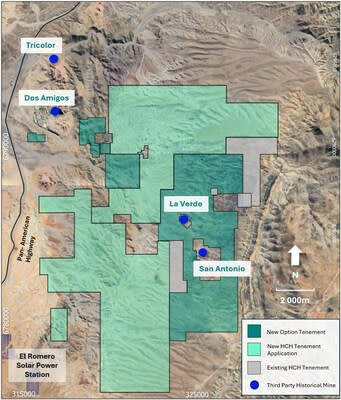 Figure 2. Location of the Domeyko landholding in relation to third party, signficant copper-gold mines, 30km south of Costa Fuego’s planned central processing (CNW Group/Hot Chili Limited)