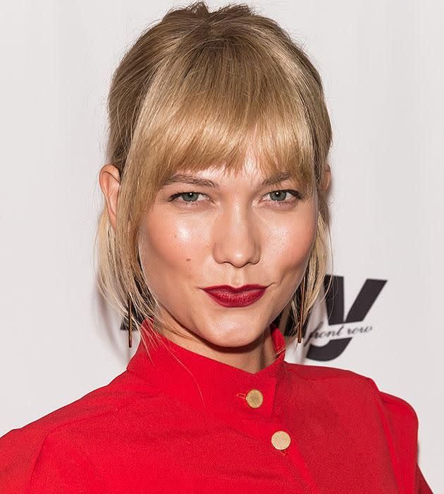 Karlie Kloss and her new fringe. Source: Getty