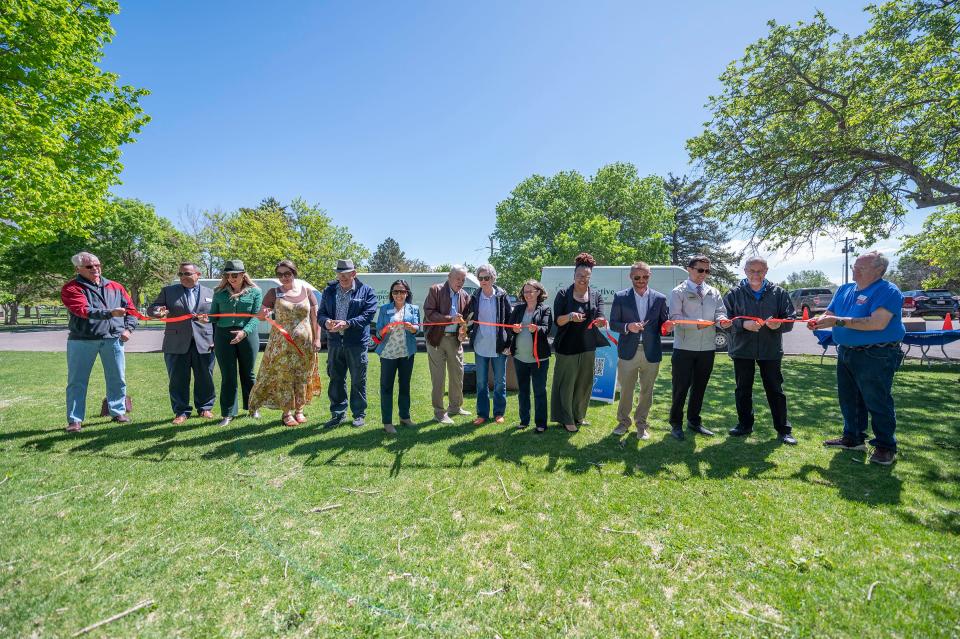 A ribbon-cutting ceremony took place at Mineral Palace Park to celebrate the Mobile Shower Program that is run by the Pueblo Cooperative Care Center on Wednesday, May 8, 2024.