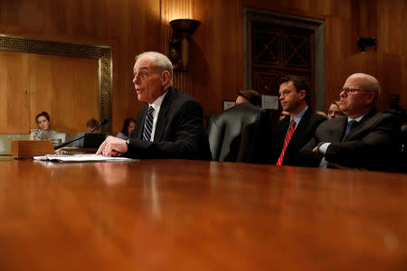 Homeland Security Secretary John Kelly testifies before a Senate Homeland Security and Governmental Affairs hearing on border security on Capitol Hill in Washington, D.C., U.S., April 5, 2017. REUTERS/Aaron P. Bernstein