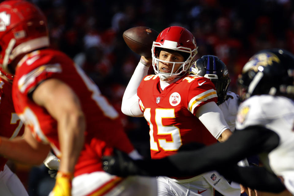 Kansas City Chiefs quarterback Patrick Mahomes made some big plays to pull out an overtime win. (AP)