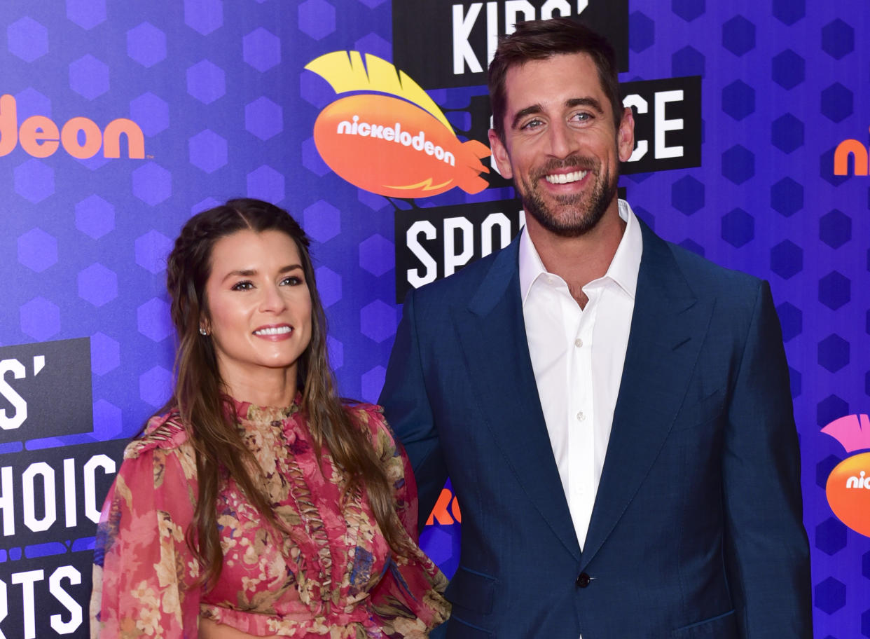 Danica Patrick and Aaron Rodgers at the 2018 Nickelodeon Kids' Choice Sports Awards in Los Angeles.