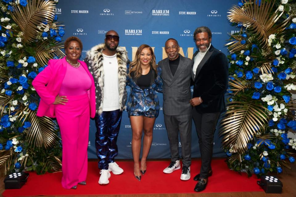 (Left to right) Harlem Festival of Culture (HFC) co-founder Nikoa-Evans, Wyclef-Jean, HFC co-founder Yvonne-McNair, HFC Strategic Advisor Larry Miller and HFC co-founder Musa-Jackson. (Photo courtesy of Harlem Festival of Culture.)