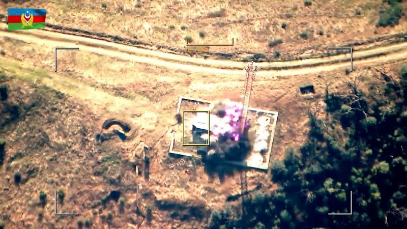 Aerial footage from Azerbaijani defence ministry shows firing on alleged Armenian position