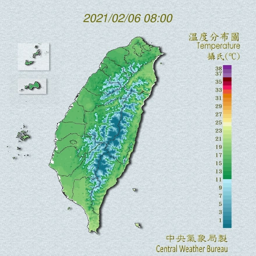 今天白天各地高溫約24至27度。（圖／中央氣象局）