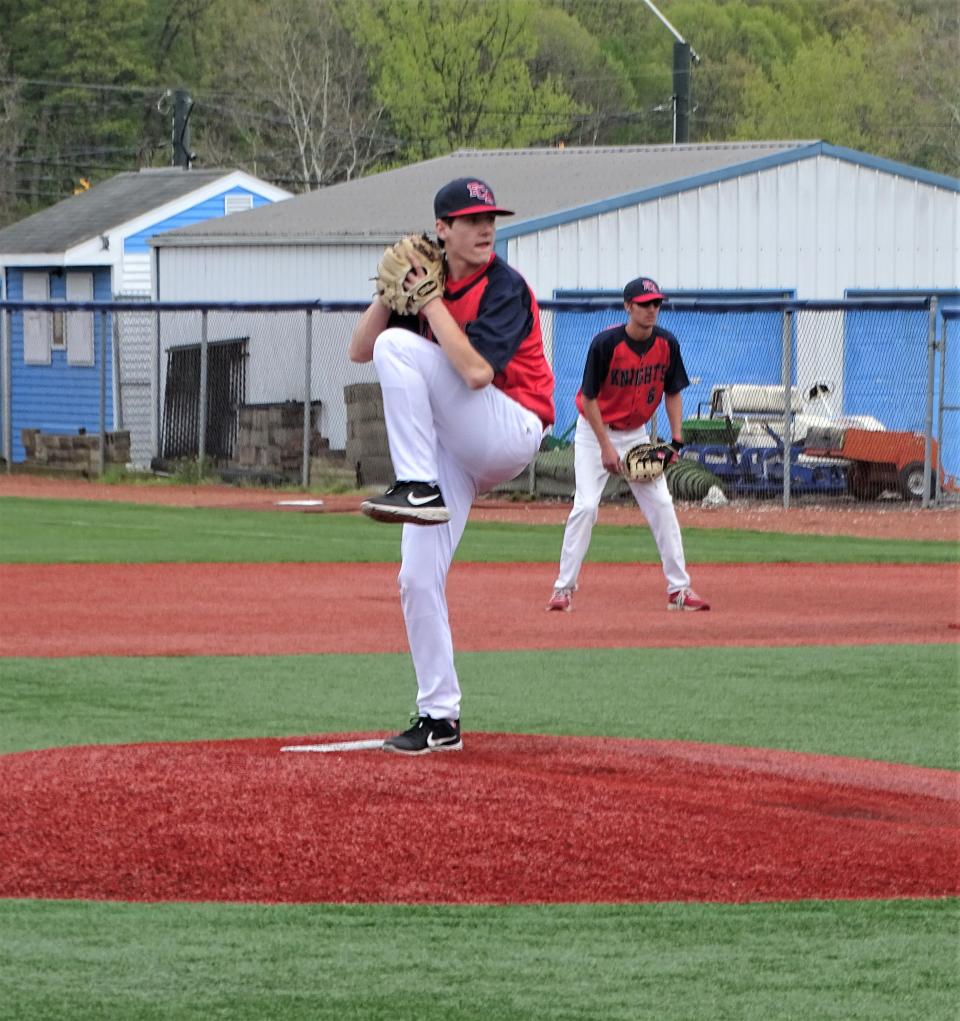 Fairfield Christian Academy's Jimmy Schmitz pitched four innings to pick up a win during the Knights'' 9-2 victory over Berne Union on May 4, 2023.