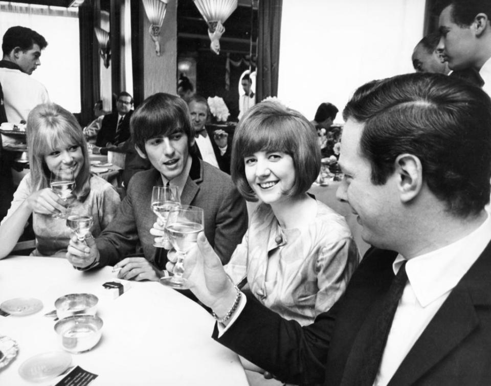 Merseyside mates: George Harrison of The Beatles, Beatles manager Brian Epstein, singer Cilla Black and her friend Patti Boyd, May 1964 (Getty Images)