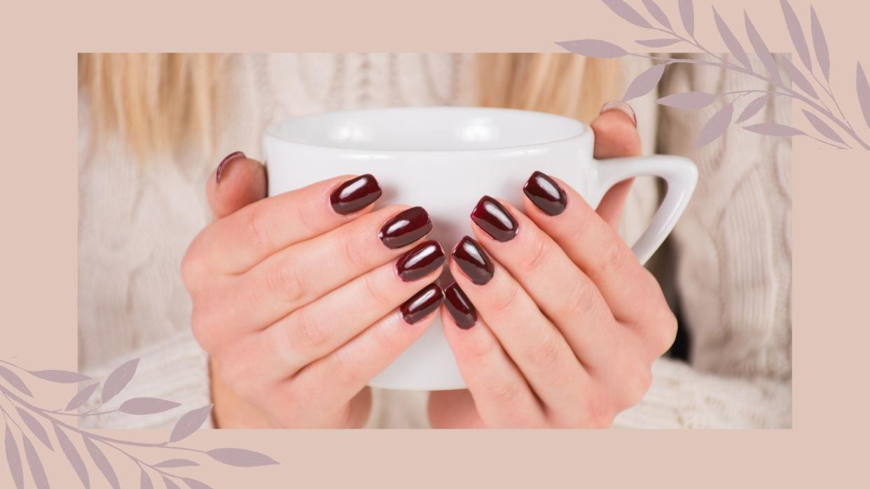  Image of model showcasing winter nail colours. 