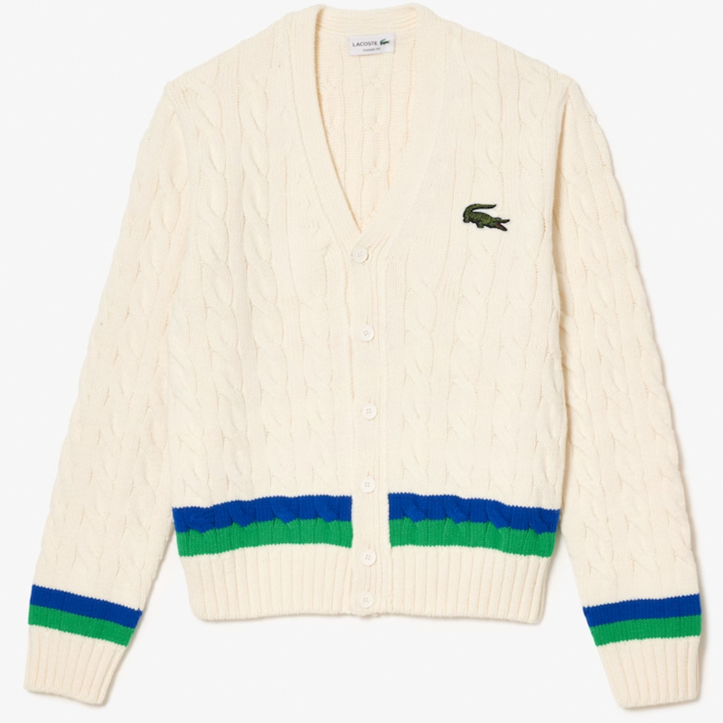 <p><a href="https://go.redirectingat.com?id=74968X1596630&url=https%3A%2F%2Fwww.lacoste.com%2Fus%2Flacoste%2Fmen%2Fclothing%2Fsweaters-sweatshirts%2Funisex-cable-knit-striped-cardigan%2F195750675032.html%3Fcolor%3DP4I%26gad_source%3D1%26gclid%3DCj0KCQjw_qexBhCoARIsAFgBlesKgdQUxag3UhG4tMfEV2c9hLB4z5cBymkjjz2mwe_45l4yjl818tAaApCxEALw_wcB&sref=https%3A%2F%2Fwww.esquire.com%2Fstyle%2Fmens-fashion%2Fa60603594%2Ftennis-core-fashion%2F" rel="nofollow noopener" target="_blank" data-ylk="slk:Shop Now;elm:context_link;itc:0;sec:content-canvas" class="link rapid-noclick-resp">Shop Now</a></p><p>Cable Knit Striped Cardigan</p><p>lacoste.com</p><p>$143.99</p>