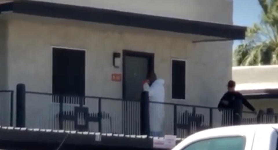 Police and forensics canvas outside an Arizona apartment where a mum allegedly killed her children.