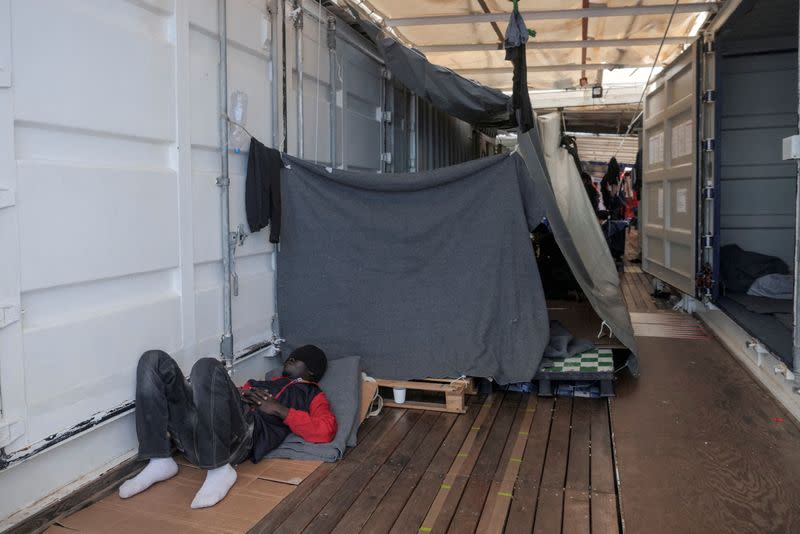 Migrants on deck of NGO rescue ship 'Ocean Viking'